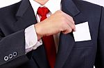 Business Man Holding Blank White Card Stock Photo