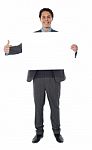 Business Man Pointing Empty Board Stock Photo