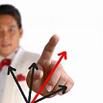 Business Man Pressing The Arrow Stock Photo