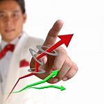 Business Man Pressing The Arrow Stock Photo