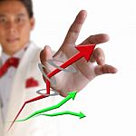 Business Man Pressing The Arrow Stock Photo