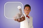 Business Man Pressing The Button Stock Photo