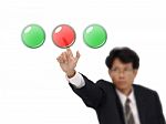 Business Man Push Red Button Stock Photo