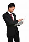 Business Man With Laptop Isolated Stock Photo