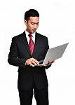 Business Man With Laptop Isolated Stock Photo