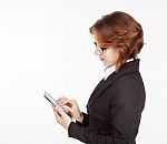 Business Woman Looking At The Tablet Display Stock Photo