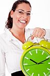 Business Woman Showing Clock Stock Photo