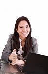 Business Woman Sitting With Laptop Stock Photo