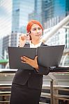 Business Woman With Document Stock Photo