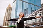 Business Woman With Hands Spread Stock Photo