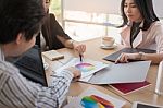 Business Workers Group Meeting In Office Stock Photo