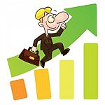 Businessman And Uptrend Graph Cartoon Style Stock Photo