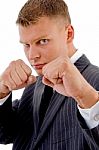 Businessman Boxing Gesture Stock Photo