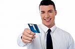 Businessman Displaying His Cash Card Stock Photo