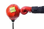 Businessman Fist Punch Punching Bag , Business Concept Stock Photo