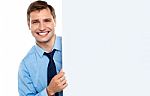 Businessman Holding Blank Board Stock Photo