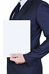 Businessman Holding Blank Paper Stock Photo