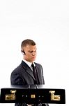 Businessman holding Briefcase Stock Photo