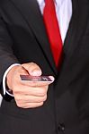 Businessman Holding Credit Card Stock Photo