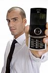 Businessman Holding Mobile Stock Photo