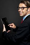 Businessman Holding Tablet Pc Stock Photo