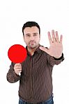 Businessman Making Stop Sign, Isolated On White Stock Photo