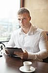 Businessman On Coffee Break In Restorant Stock Photo