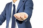 Businessman Open Palm Hand Gesture On Plump Style Stock Photo