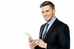 Businessman Operating Tablet Pc Stock Photo