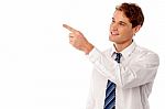 Businessman Pointing At Something Stock Photo