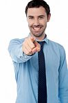 Businessman Pointing Towards Camera Stock Photo