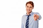 Businessman Pointing Towards Camera Stock Photo