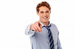 Businessman Pointing Towards Camera Stock Photo