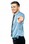 Businessman Pointing Towards Camera Stock Photo