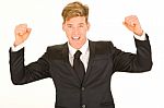 Businessman Rejoices Stock Photo