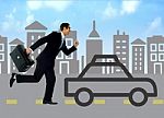 Businessman Running Behind Silhouette Car Stock Photo