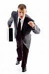 Businessman running with Briefcase Stock Photo