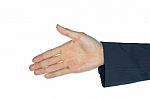 Businessman Show Handshake Gesture Isolated On White Background Stock Photo