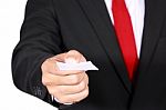 Businessman Showing Blank Card Stock Photo