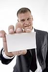 Businessman Showing Card Stock Photo