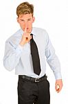 Businessman Showing Silence Gesture Stock Photo