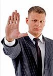 Businessman Showing Stop Gesture Stock Photo