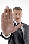 Businessman Showing Stop Gesture Stock Photo