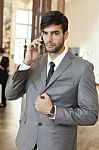 Businessman Talking On The Phone Stock Photo