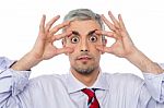 Businessman With Eyes Wide Open Stock Photo