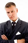 Businessman With Folded Hands Stock Photo
