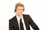 Businessman With Headset Stock Photo