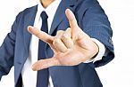 Businessman With I Love You Sign Hand Gesture Stock Photo