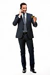 Businessman With Phone And Credit Card Stock Photo