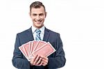 Businessman With Play Cards Stock Photo